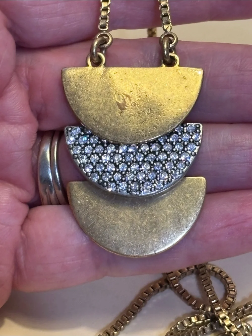 J.Crew Mixed Metal Layered Crescent Pendant Necklace 26”+3”